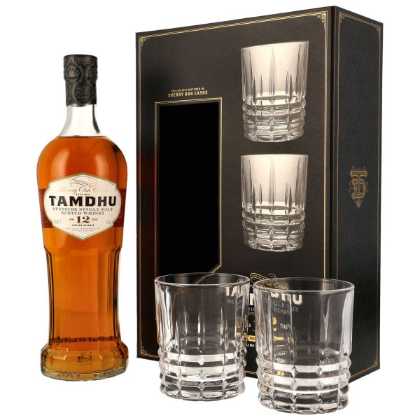 Tamdhu 12 Jahre Sherry Cask Geschenkset mit 2 Tumblern 43% vol.