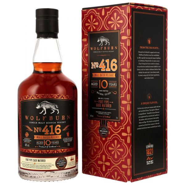 Wolfburn No. 416 10 Jahre 1st Fill Ruby Port Pipes Small Batch 46% vol.
