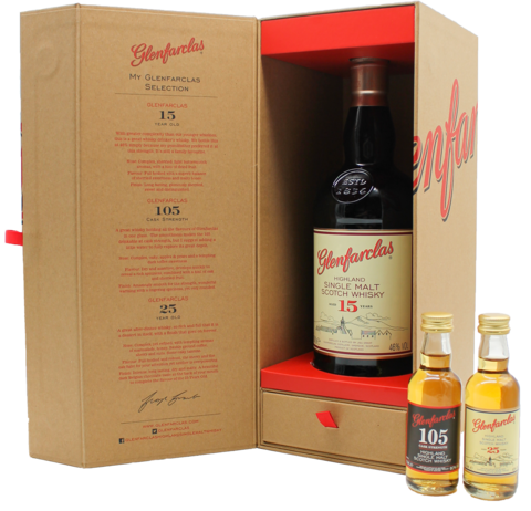 Glenfarclas 15 Jahre Tastingpack mit Cask Strength & 25 Jahre Miniatur