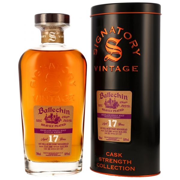 Ballechin 17 Jahre 2008/2026 1st Fill Ruby Port #181 Signatory Cask Strength 58,9% vol.