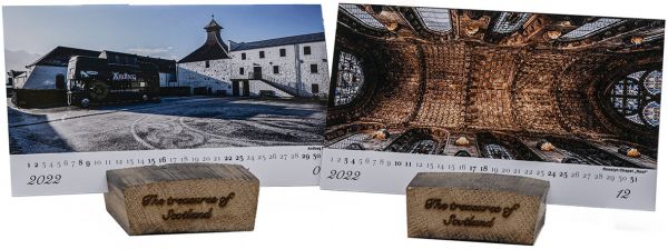 Tischkalender „The treasues of Scotland - 2022" mit Fassdaube