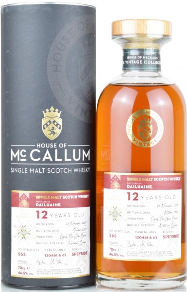 Dailuaine 12 Jahre 2007/2020 Syrah Bio Wine Cask House of McCallum #120461&62 46,5% vol.