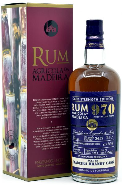 Rum Agricole da Madeira 970 2016/2023 Rum Artesanal Single Cask #3652 53,9% vol.