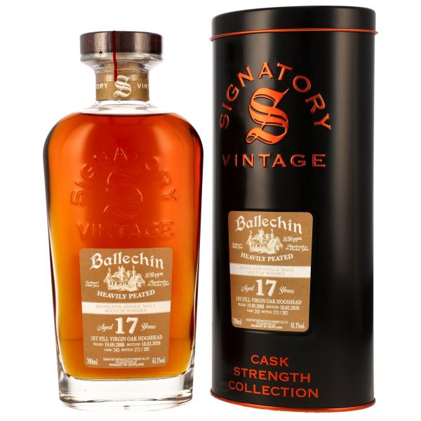 Ballechin 17 Jahre 2008/2026 1st Fill Virgin Oak #245 Signatory Cask Strength 61,1% vol.