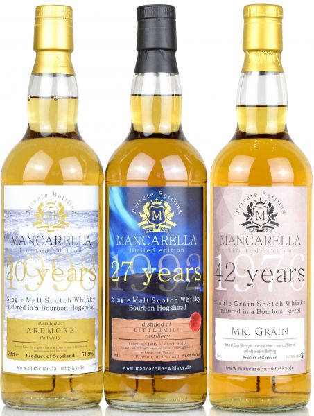 Mancarella Set - Ardmore 20 Jahre + Littlemill 27 Jahre + Mr. Grain 42 Jahre