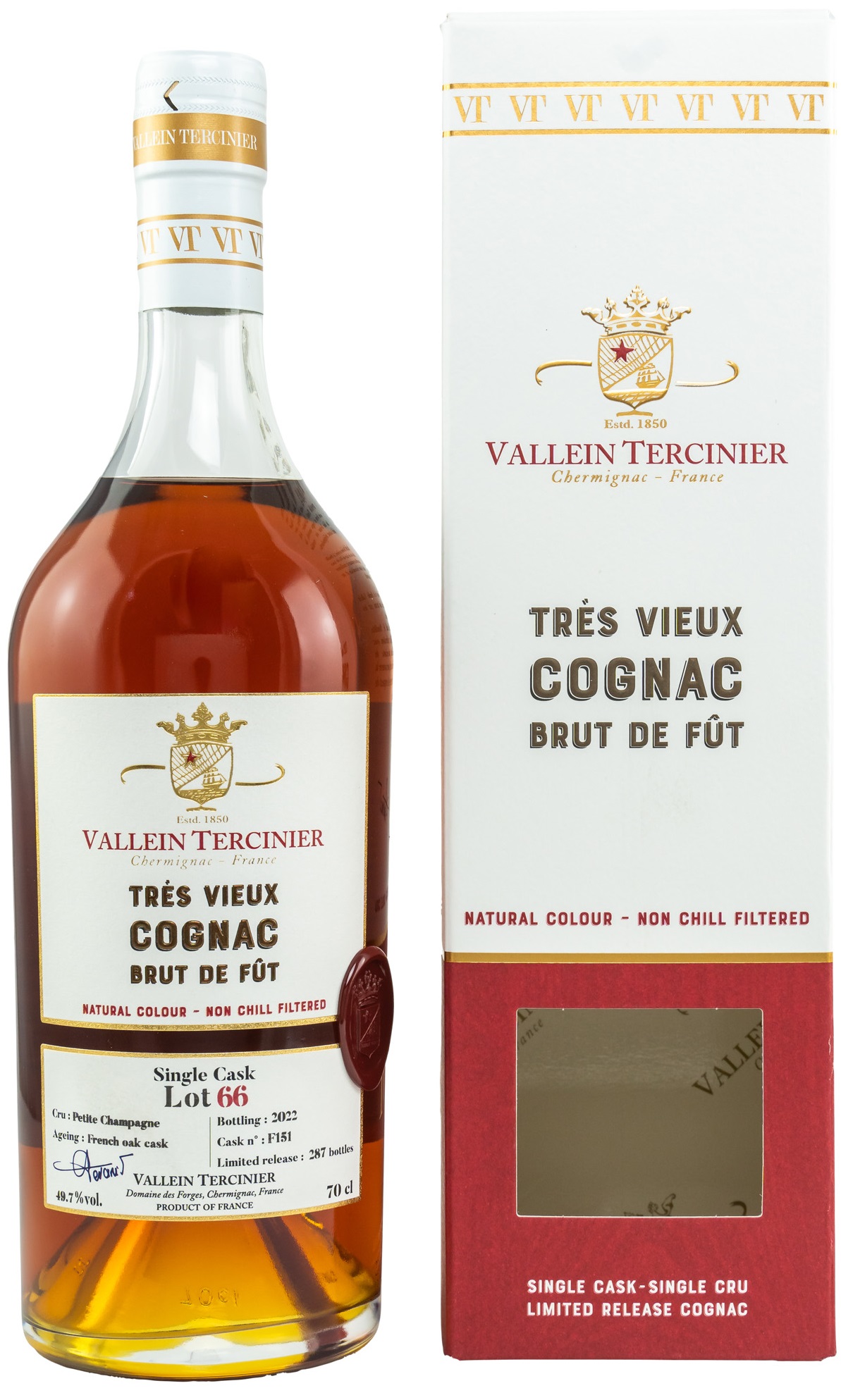 Vallein Tercinier Petite Champagne Lot 66 /2022 49,7 vol. hier