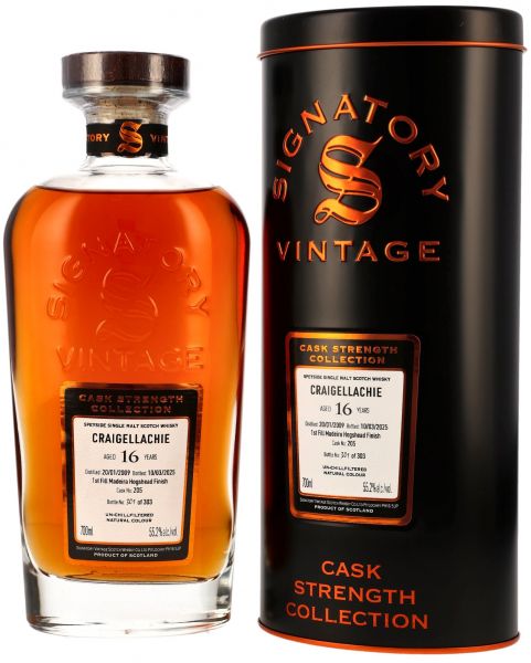 Craigellachie 16 Jahre 2009/2025 1st Fill Madeira Signatory Cask Strength #205 55,2% vol.