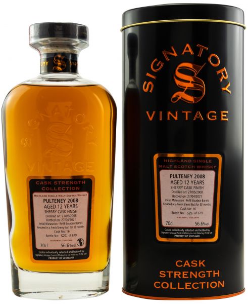 Pulteney 12 Jahre 2008/2021 Sherry Cask Signatory Vintage Cask Strength Collection 56,6% vol.