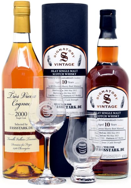 Fassstark-SET: Bunnahabhain 2012/2023 + Vallein Tercinier 2000/2022 + 2 Gläser