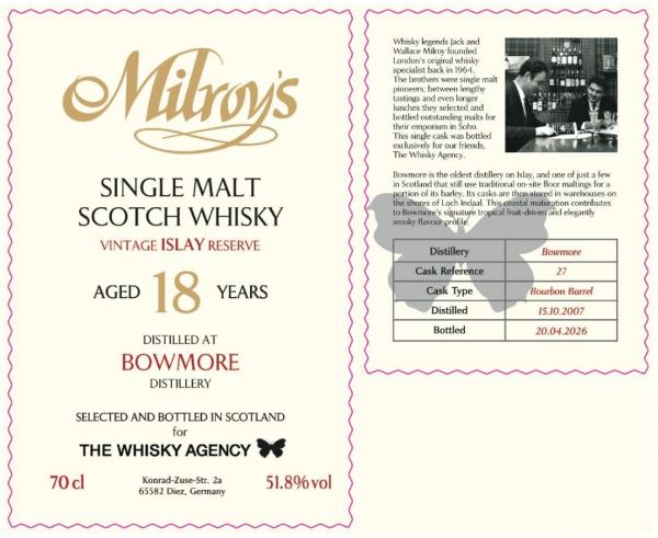 Bowmore 18 Jahre 2007/2026 Milroy's x The Whisky Agency 51,8% vol.