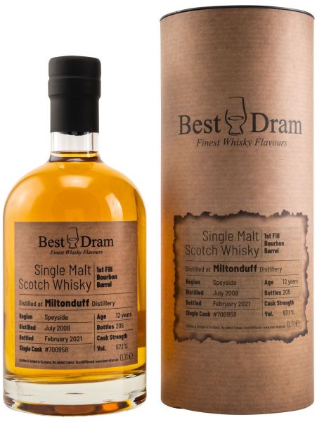 Miltonduff 12 Jahre 2008/2021 1st Fill Bourbon Barrel Best Dram 57,1% vol.