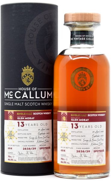 Glen Moray 13 Jahre 2008/2021 Savigny Les Beaune Cask House of McCallum 46,5% vol.