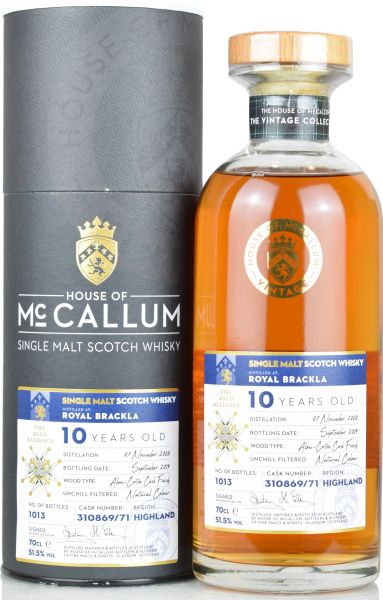 Royal Brackla 10 Jahre 2008/2019 Aloxe-Corton Cask House of McCallum #310869-71 51,5% vol.