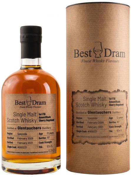 Glentauchers 12 Jahre 2009/2021 1st Fill Amontillado Sherry Best Dram 57,4% vol.