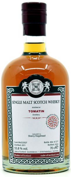 Tomatin 11 Jahre 2011/2022 Sherry Hogshead Malts of Scotland 55,8% vol.
