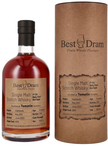 Tomatin 12 Jahre 2011/2023 1st Fill Ruby Port Cask Best Dram 56,9% vol.