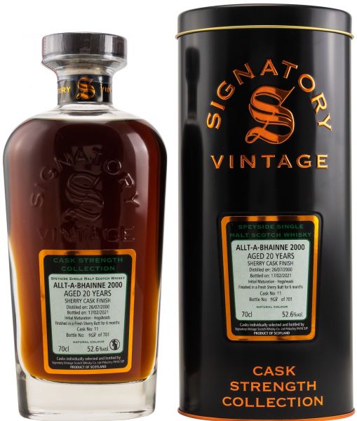 Allt-a-Bhainne 20 Jahre 2000/2021 Sherry Cask Signatory Vintage Cask Strength Collection 52,6% vol.
