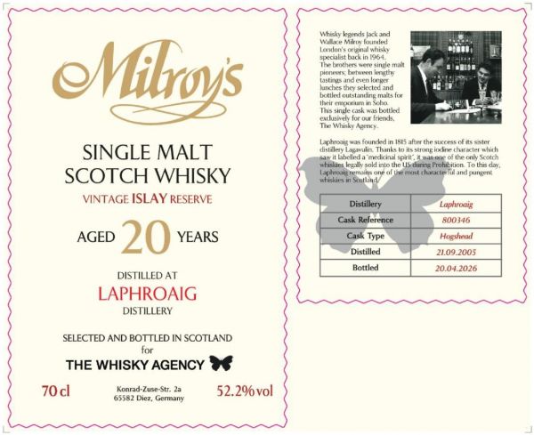 Laphroaig 20 Jahre 2005/2026 Milroy's x The Whisky Agency 52,2% vol.