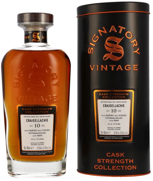 Craigellachie 10 Jahre 2012/2023 Sherry Cask Signatory Cask Strength Collection #900695 67,4% vol.