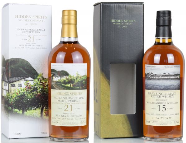 Hidden Spirits Set - Ben Nevis 21 Jahre 1998/2019 + Bruichladdich 15 Jahre 2002/2018