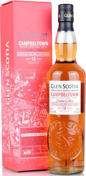 Glen Scotia 10 Jahre Bordeaux Red Wine Cask Campbeltown Malts Festival 2021 56,1% vol.