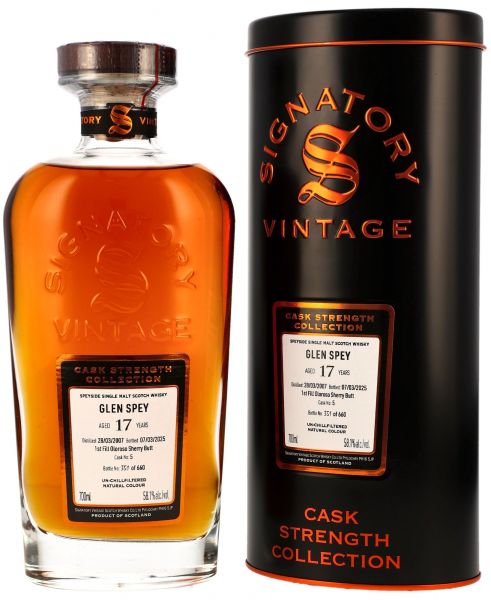 Glen Spey 17 Jahre 2007/2025 1st Fill Oloroso Sherry Signatory Cask Strength #5 58,1% vol.