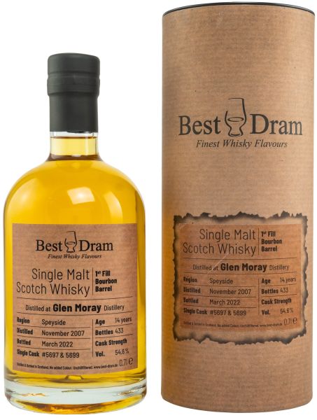 Glen Moray 14 Jahre 2007/2022 1st Fill Bourbon Barrel Best Dram 54,6% vol.